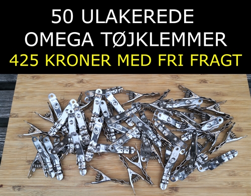 50 ulakerede Omega tøjklemmer med fri fragt